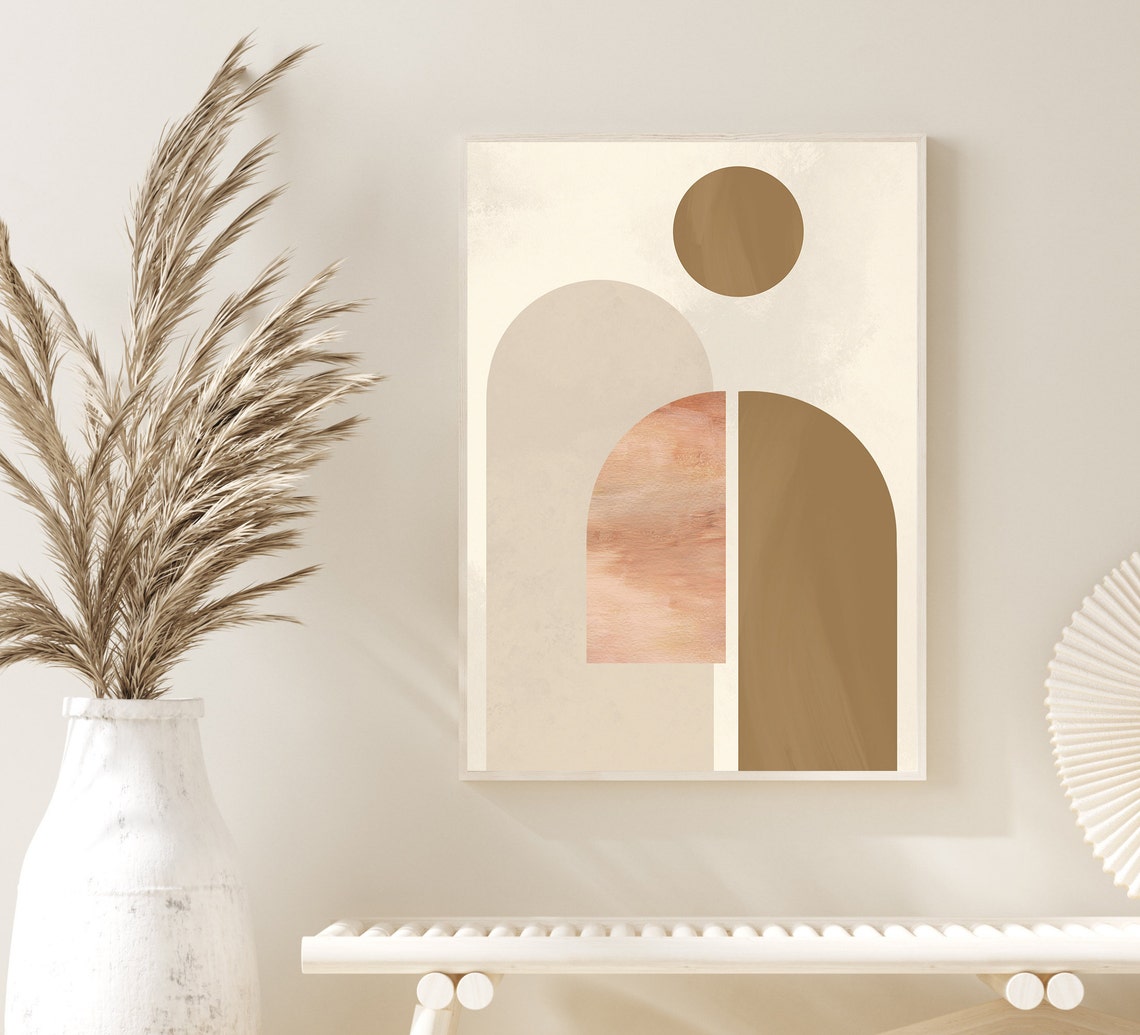 Beige Pink Olive Abstract Arch Shapes Boho Neutral Wall Art Poster - Image 3