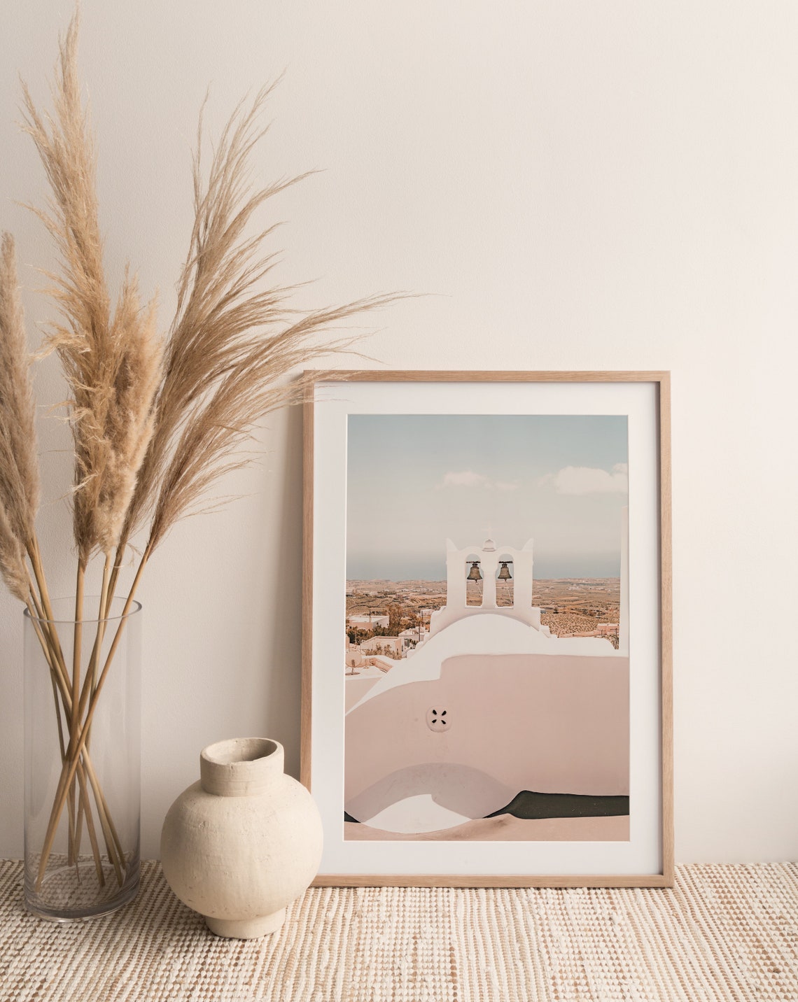 Santorini Greece White Church Bell Arch Sea View Pastel Travel Poster - Image 2