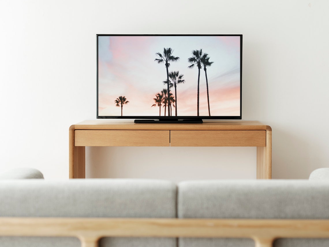 Palm Tree Silhouettes Pastel Pink Sunset Sky California Travel Poster - Image 3