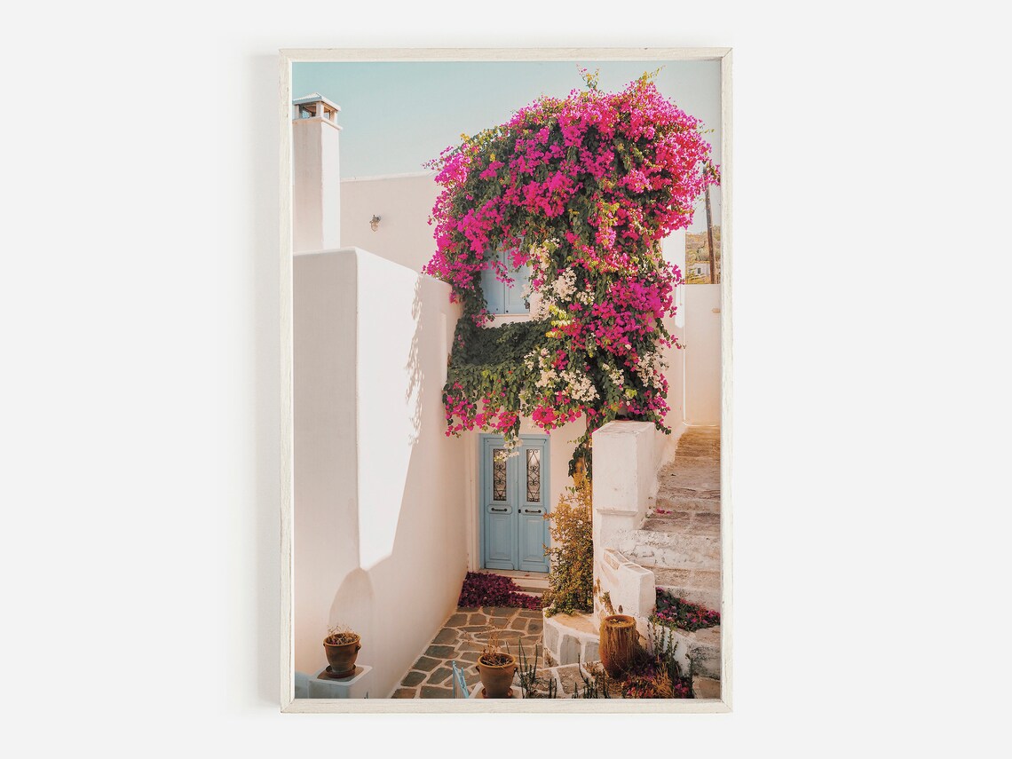Santorini Bougainvillea Greek Island Art Print