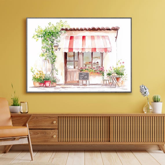 Charming Caf Wall Art Rustic European Street Scene Print Vintage Coffee Shop Decor Cozy French Bistro Poster Home Artwork
