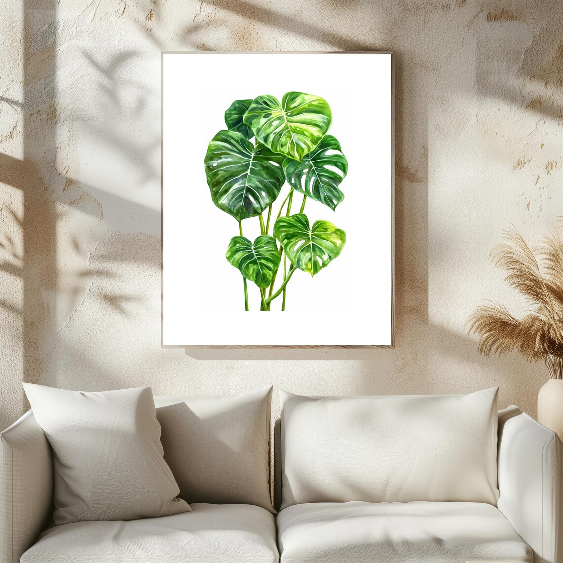 Beautiful Monstera Leaves Watercolor Tropical Green Botanical Wall Art