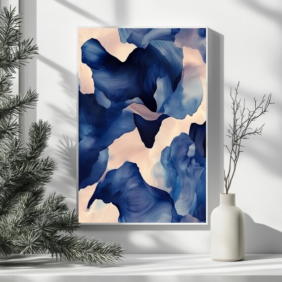 Abstract Blue And Beige Wall Art Large Modern Canvas Print Contemporary Home Decor Minimalist Painting Living Room Artwork