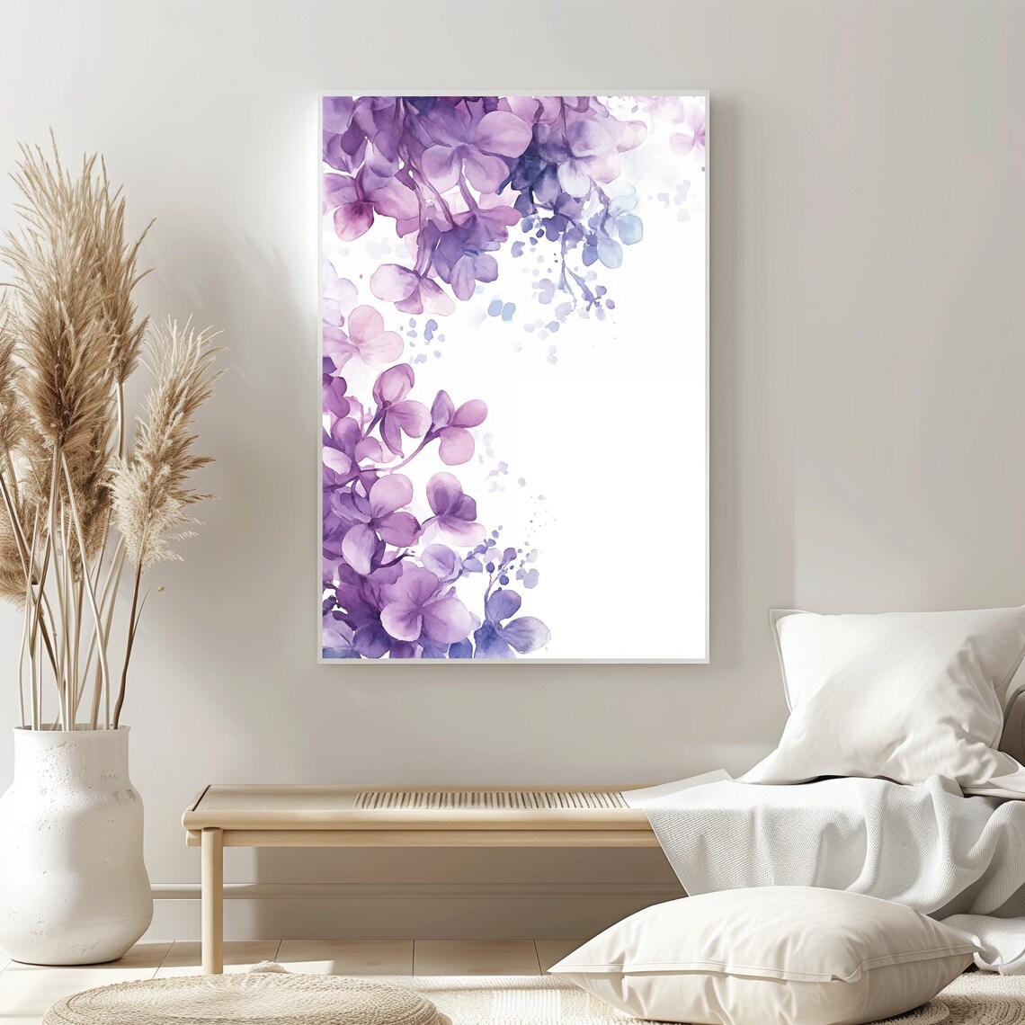 Beautiful Wisteria Blossoms Watercolor Purple Floral Cascade Wall Art