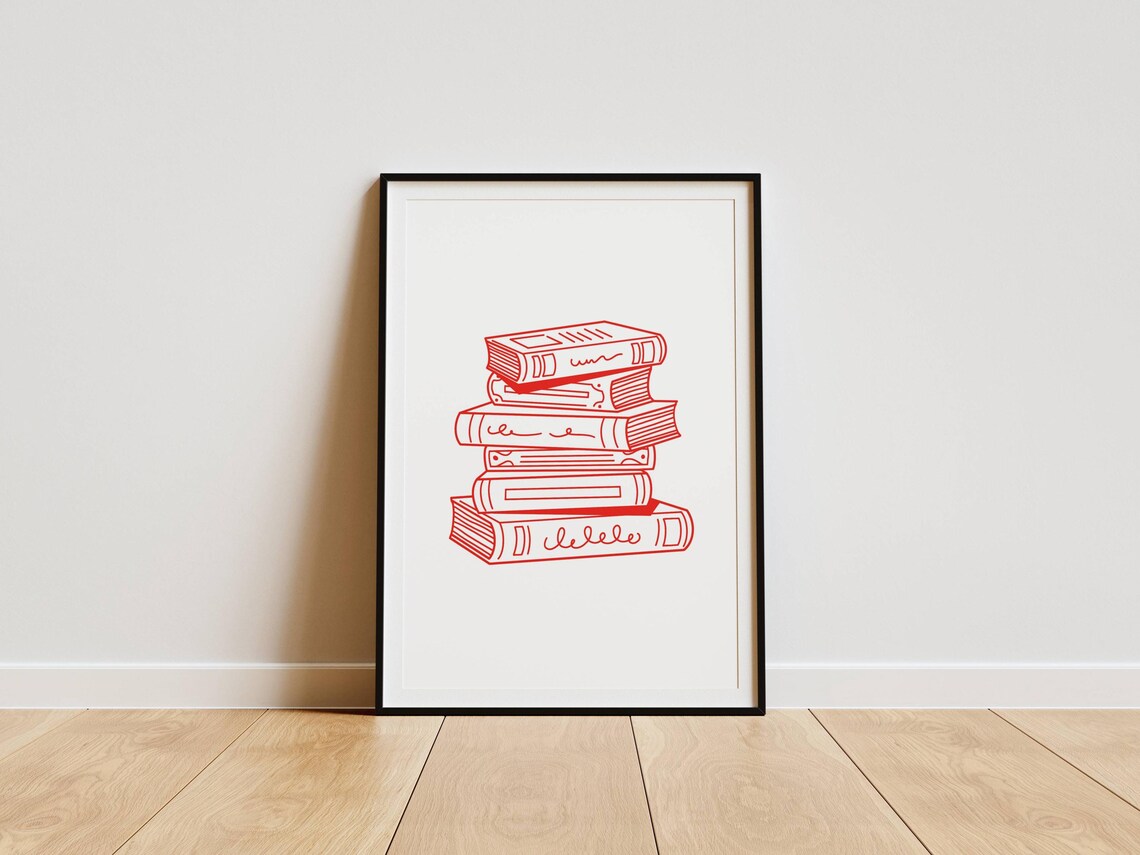 Book Stack Reading Poster, Book Lover Decor