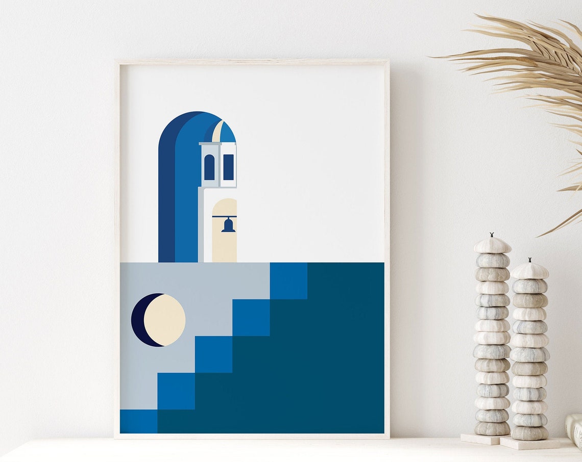 Santorini Blue Dome Arch Tower Geometric Minimalist Art Poster - Image 3