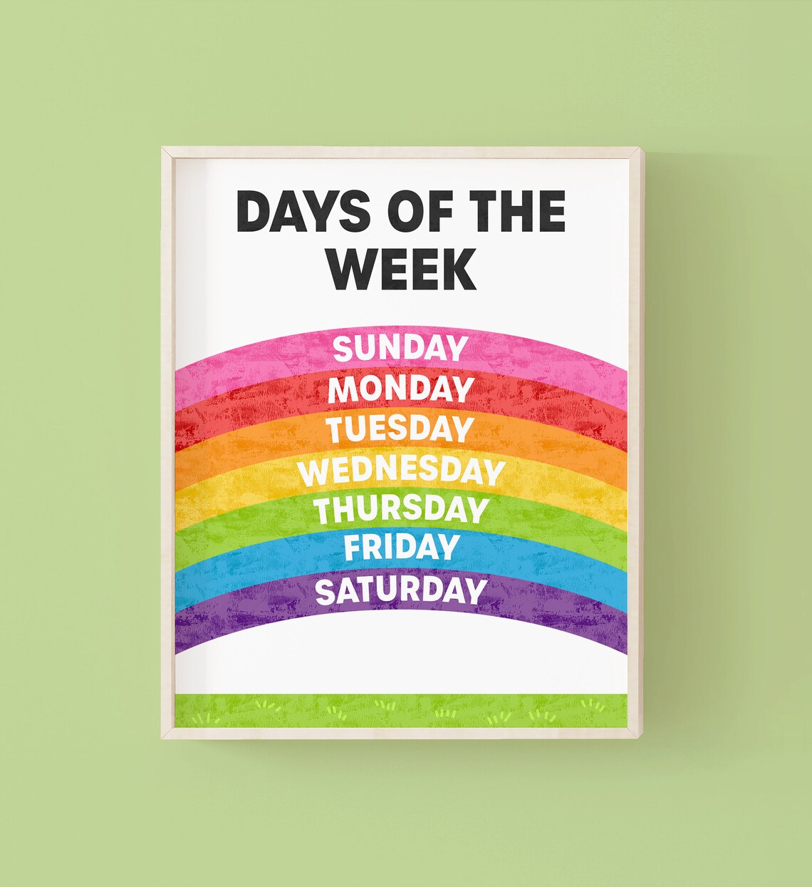 Rainbow Days Of The Week Poster, Nursery Learning Print