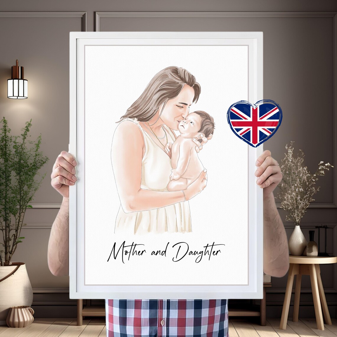 First Mothers Day Drawing Mother Son Gift Mother Daughter Painting Hand Painted Family Photo Gift Hand Drawn Portrait Mother Gift - Image 5