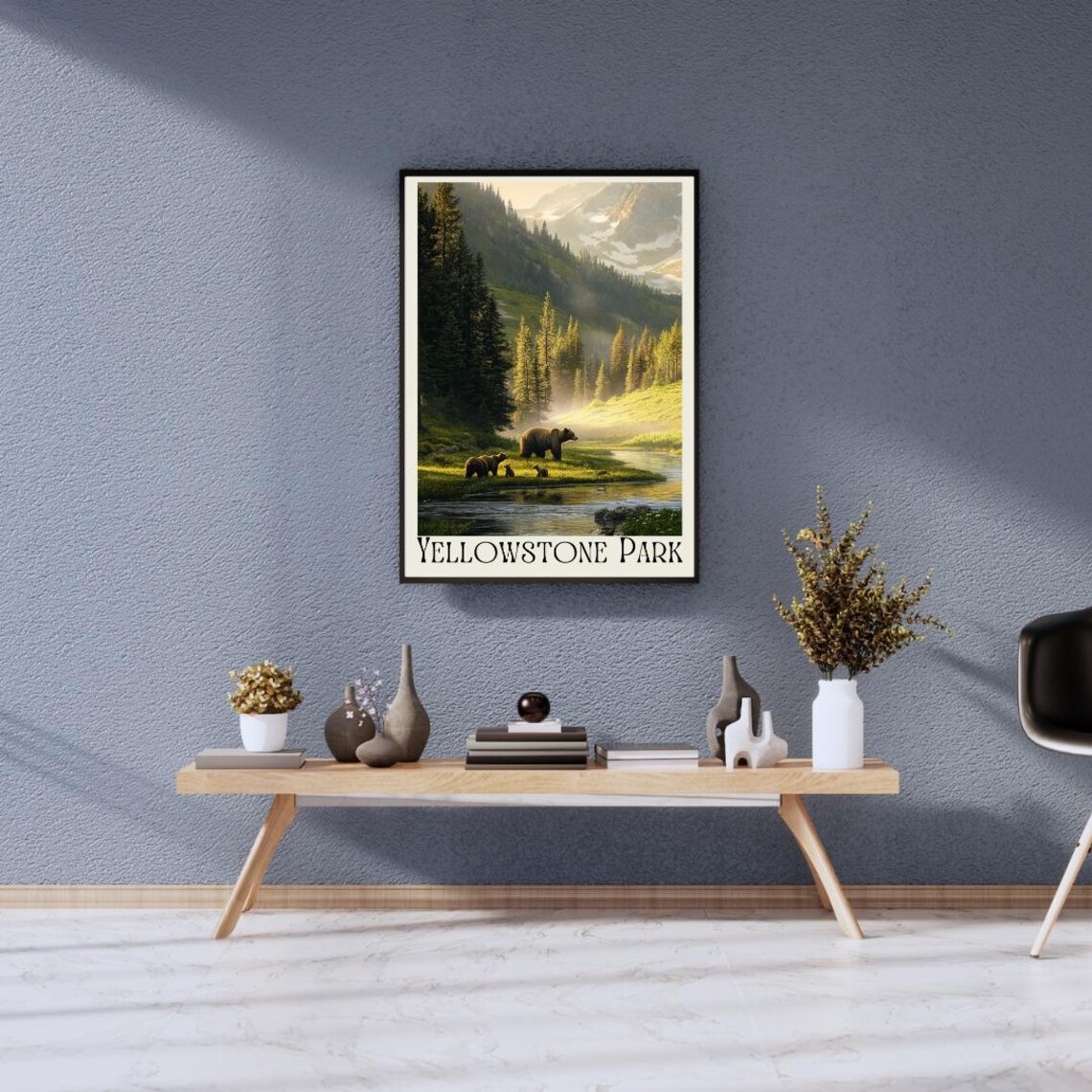 Yellowstone Park Poster with Grizzly Bear Family by the River - Image 5
