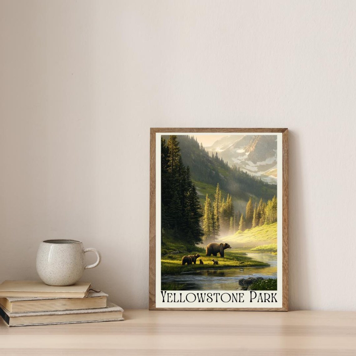 Yellowstone Park Poster with Grizzly Bear Family by the River - Image 4