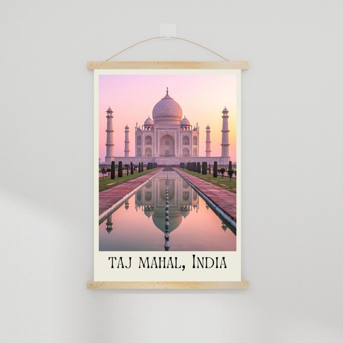 Taj Mahal India Travel Poster with Dawn Reflection in the Long Pool - Image 2