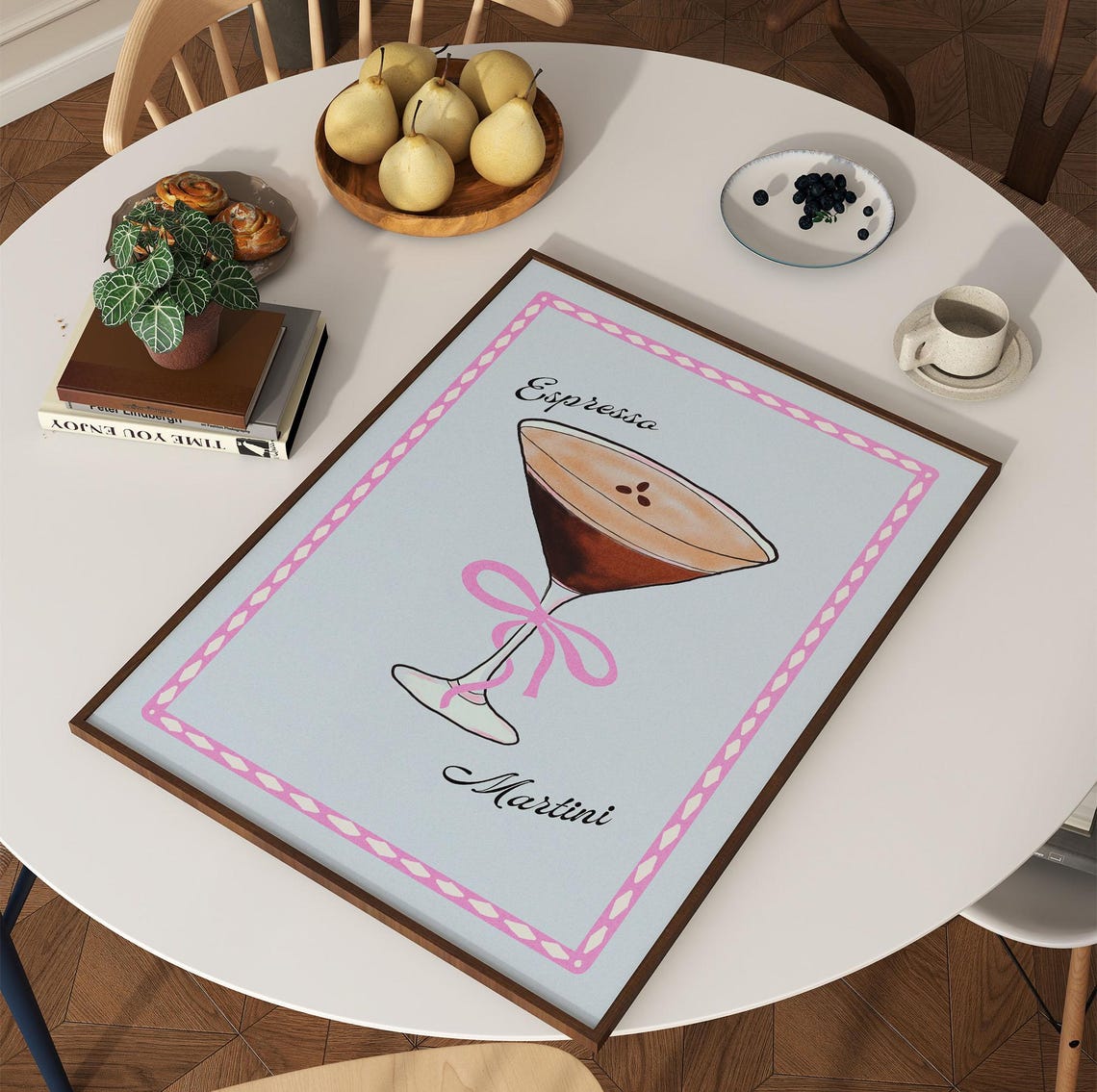 Espresso Martini Pink Bow Cute Coquette Blue Cocktail Art Poster - Image 2