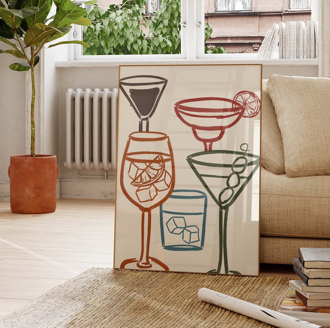 Retro Cocktail Glasses Line Art Martini Margarita Bar Cart Poster - Image 3