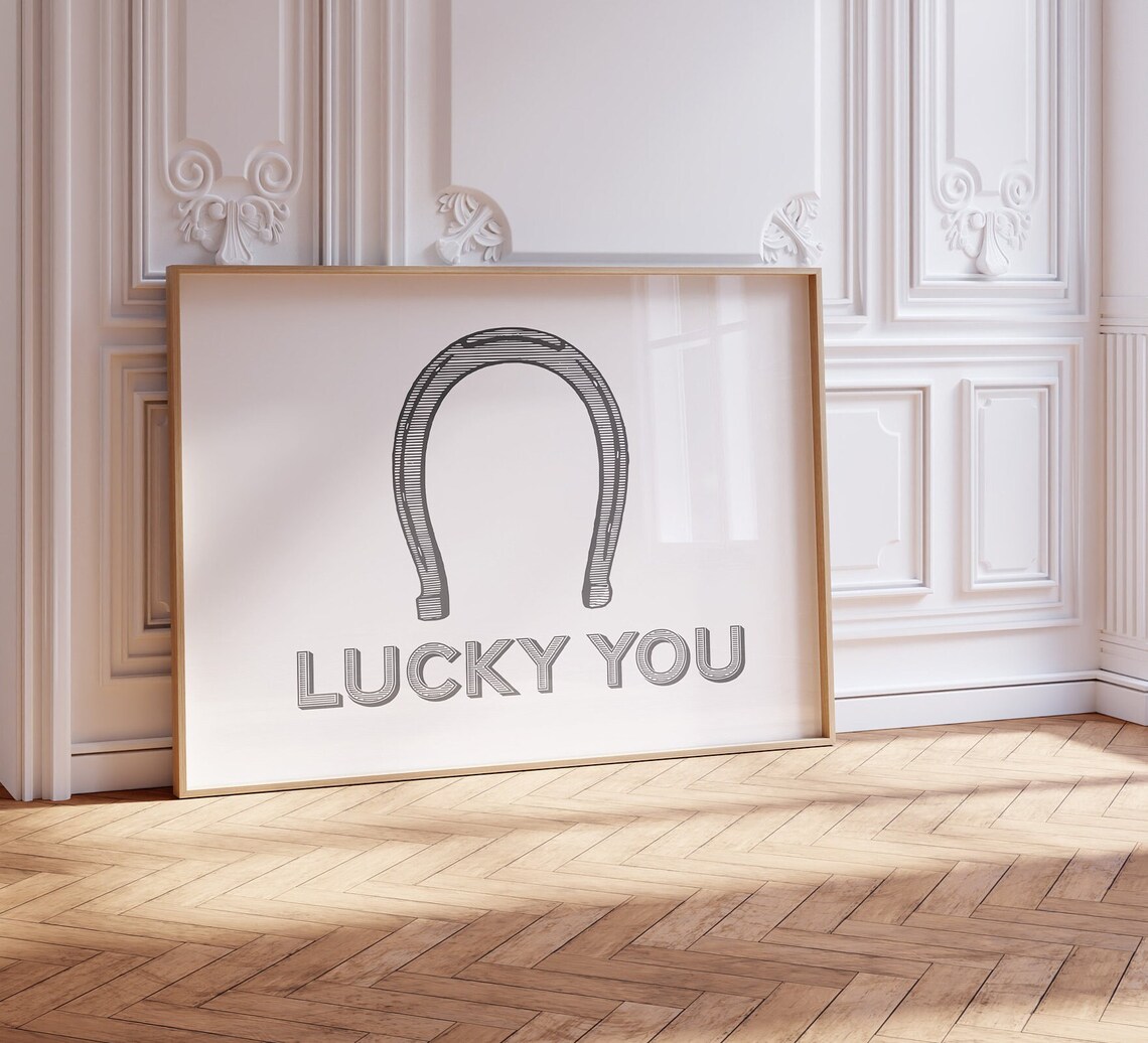 Lucky You Horseshoe Line Art Western Good Luck Quote Art Poster - Image 3