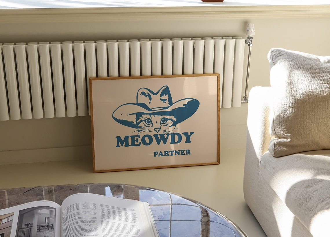 Meowdy Partner Cowboy Hat Cat Funny Western Typography Poster - Image 2