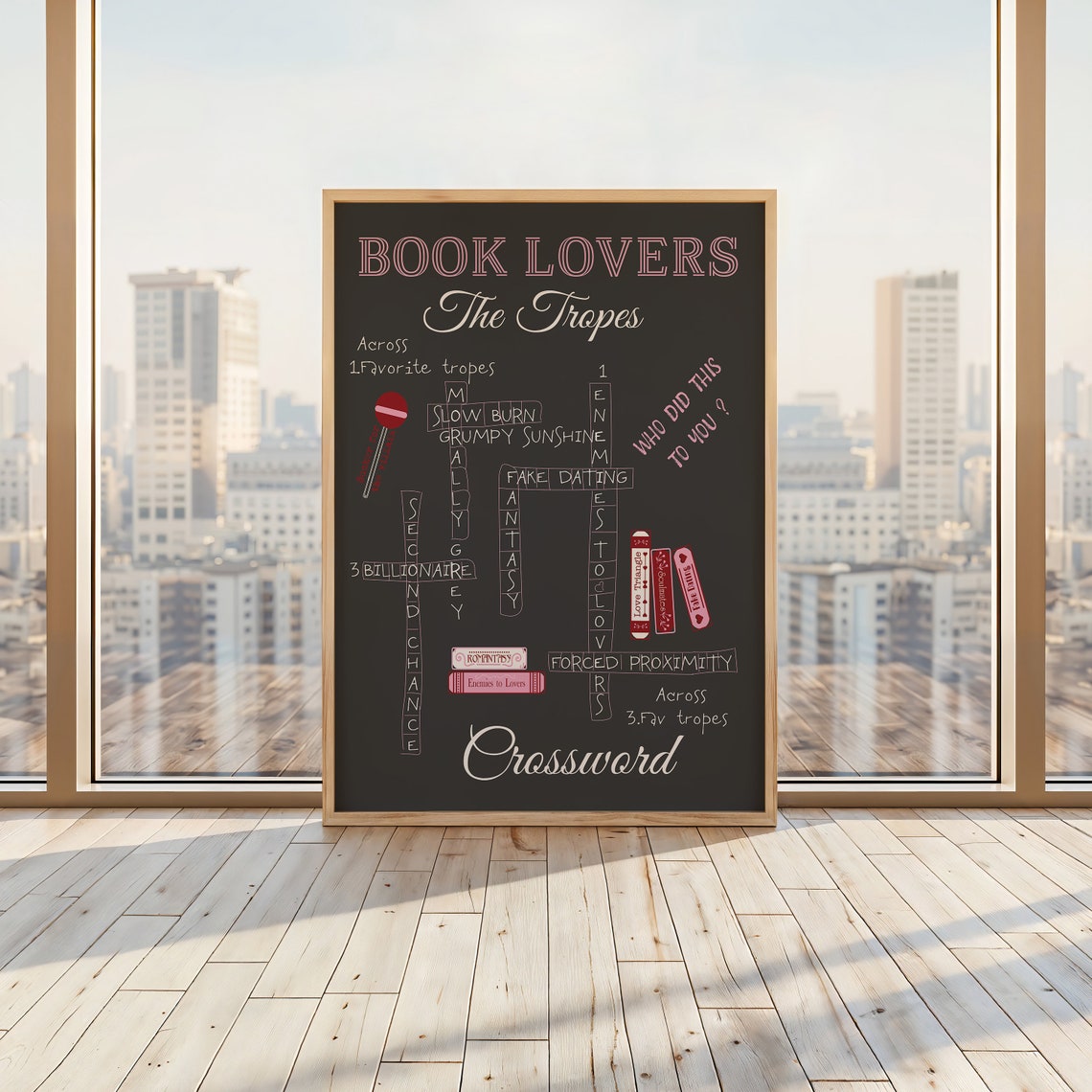 Book Lovers The Tropes Romance Crossword Game Bookish Poster - Image 2
