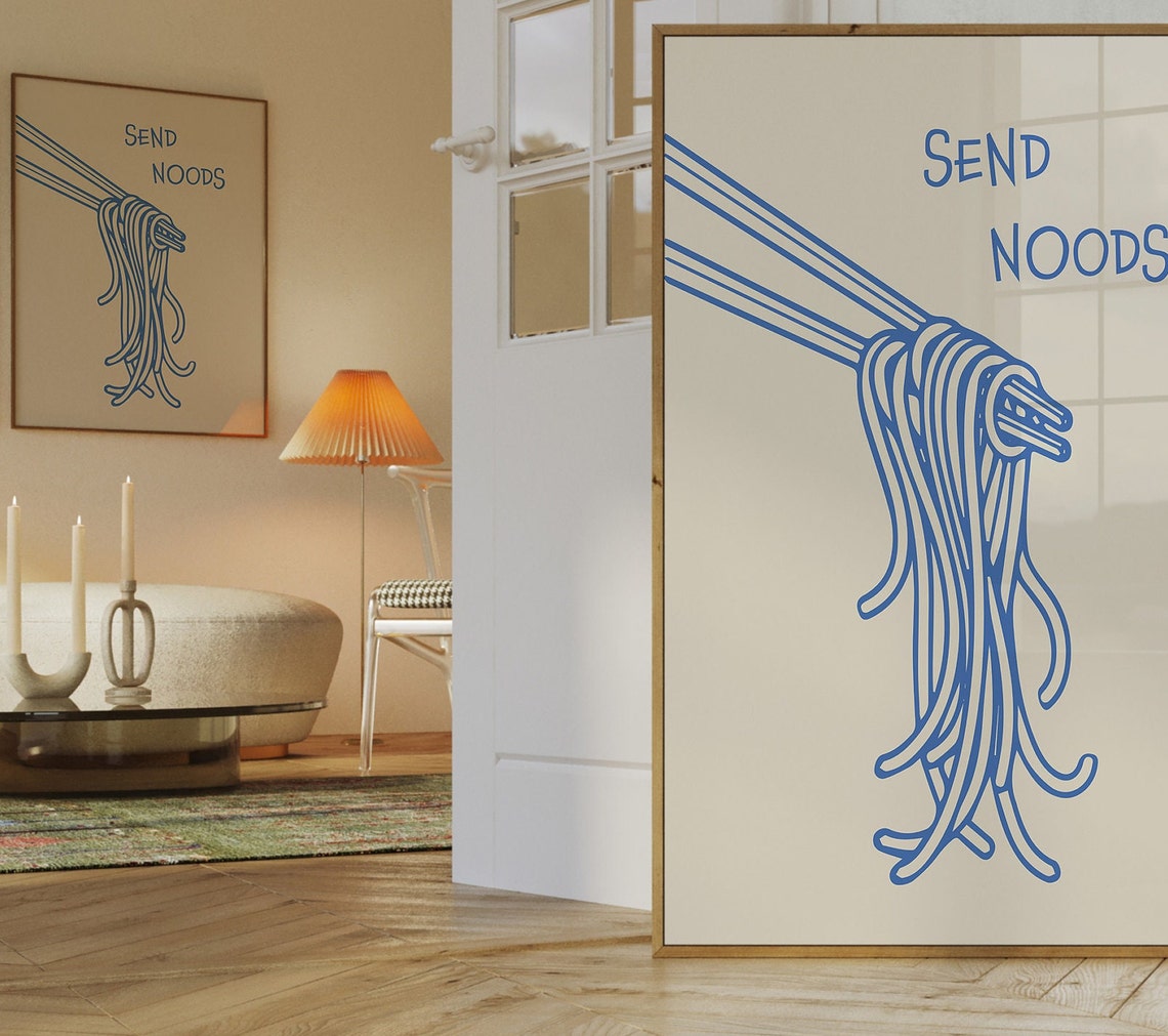 Send Noods Chopsticks Ramen Minimalist Kitchen Typography Poster - Image 3