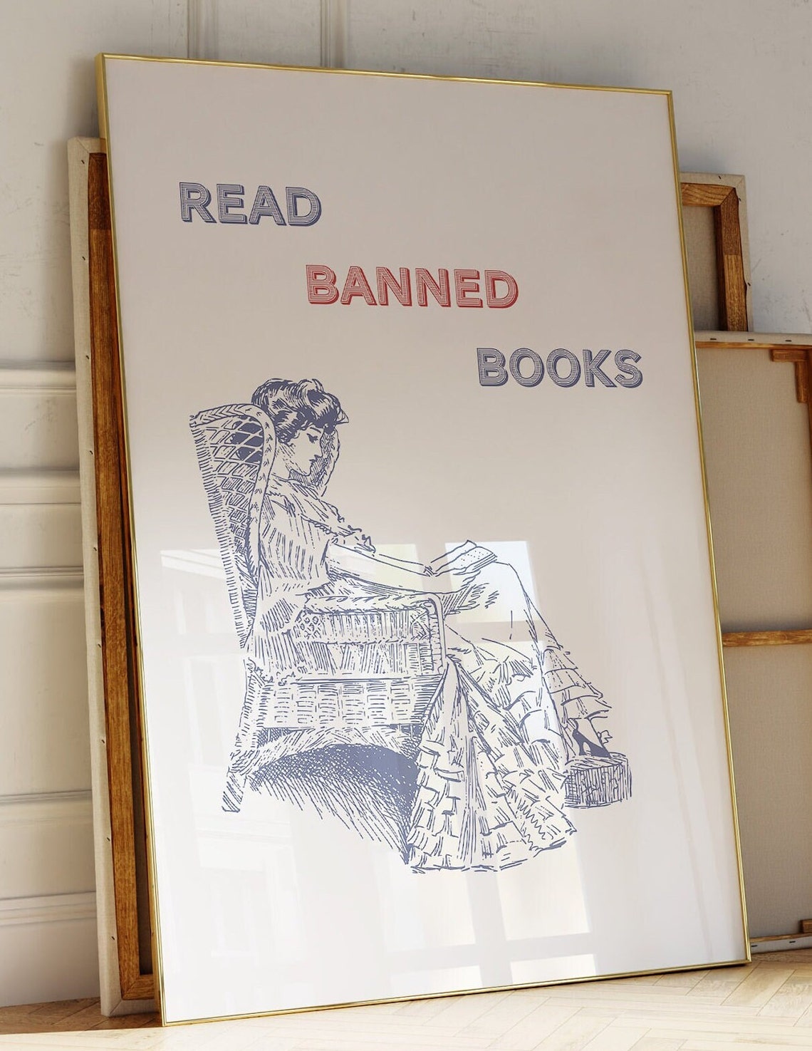 Read Banned Books Vintage Woman Reading Illustration Art Poster - Image 3