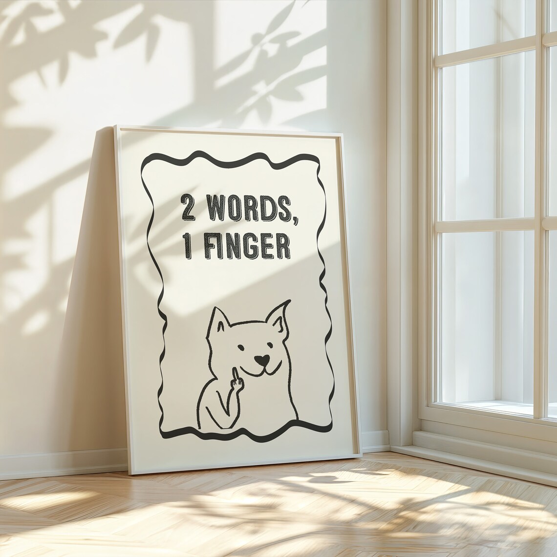 2 Words 1 Finger Cheeky Cat Middle Finger Funny Humor Poster - Image 2