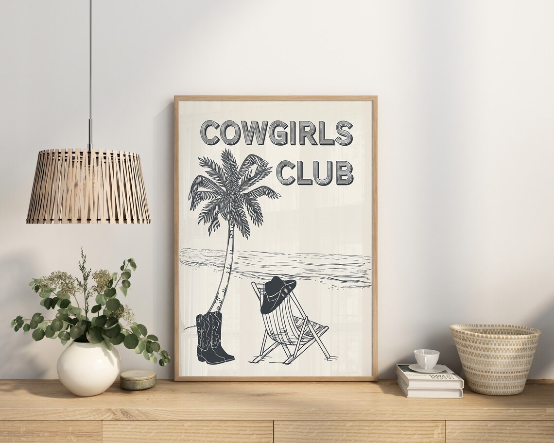 Coastal Cowgirl Club Poster Beach Club Print Lyrics Cowgirls Blue Minimalist Art - Image 2