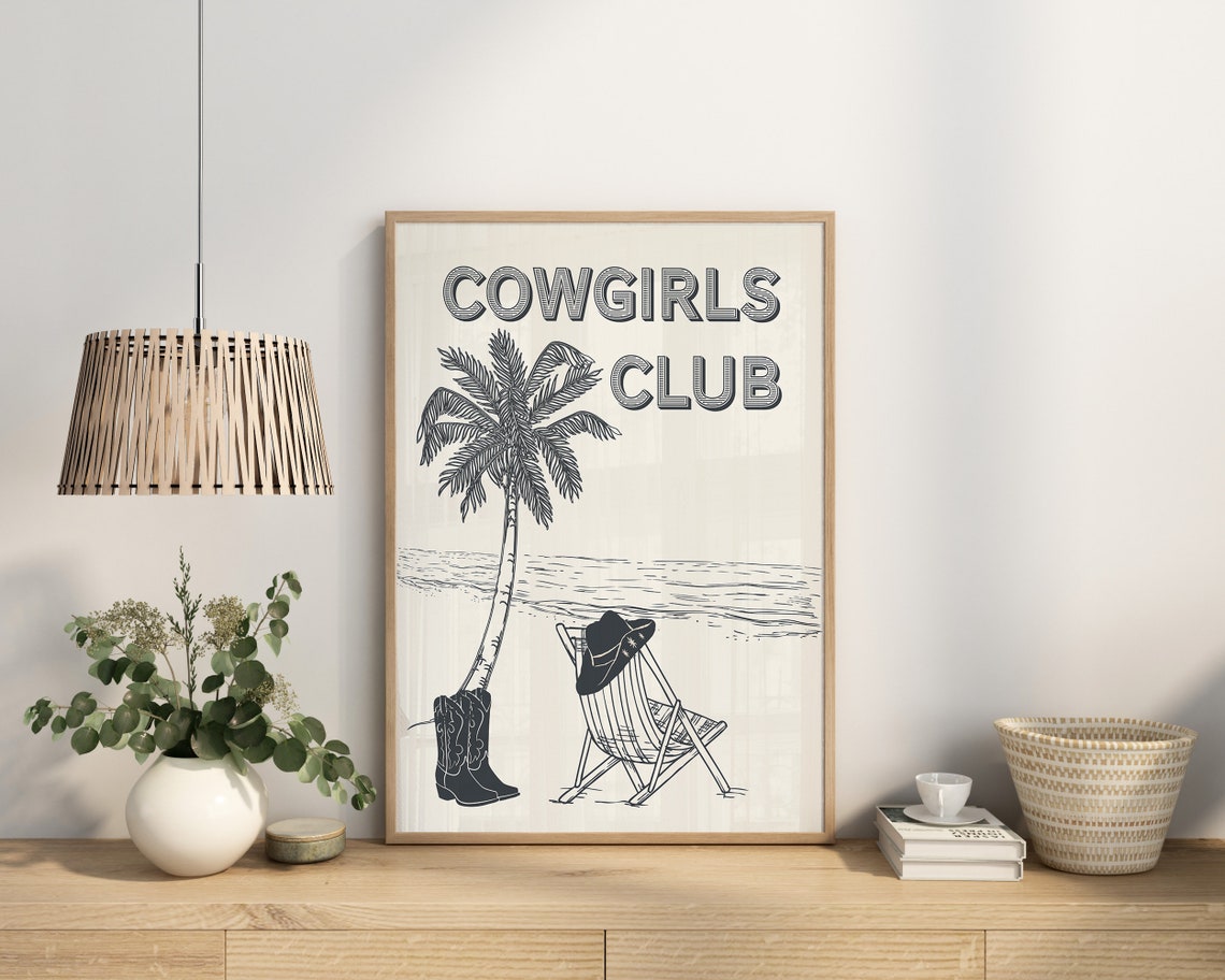 Cowgirls Club Palm Tree Beach Chair Boots Line Drawing Poster - Image 2