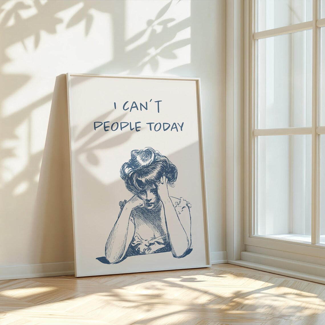 I Can't People Today Vintage Woman Sketch Sarcastic Quote Poster - Image 2