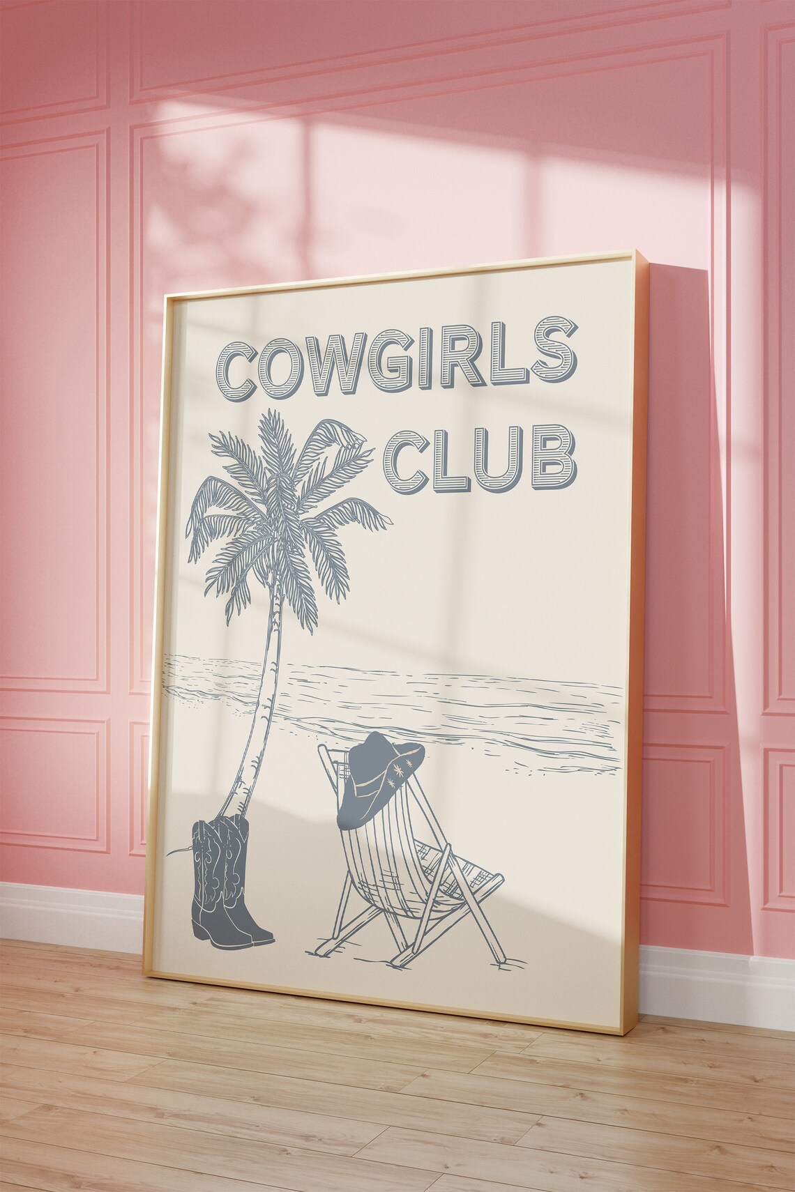 Coastal Cowgirl Club Poster Beach Club Print Lyrics Cowgirls Blue Minimalist Art - Image 3