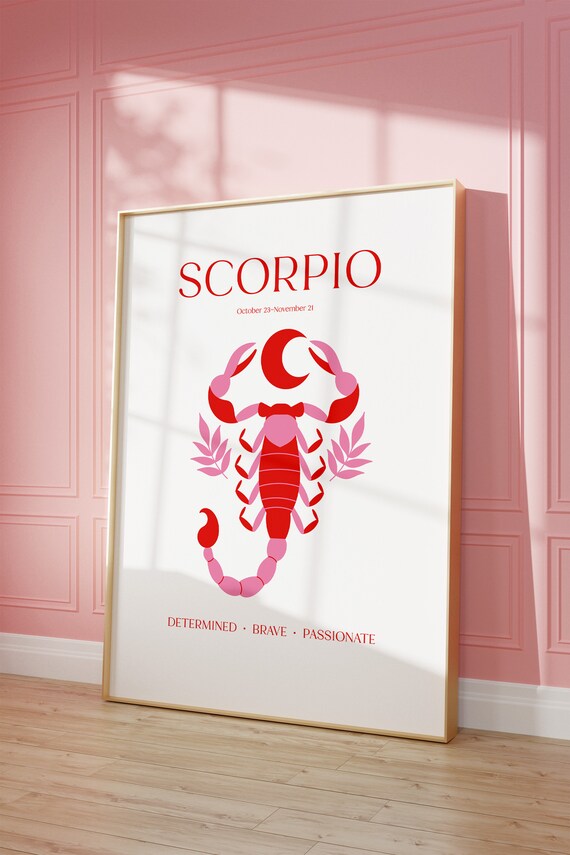 Scorpio Zodiac Sign Red Pink Scorpion Moon Illustration Poster