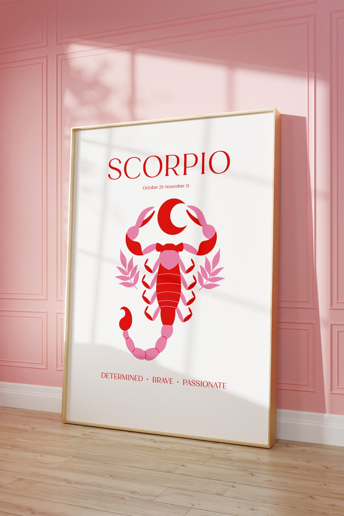 Scorpio Zodiac Sign Red Pink Scorpion Moon Illustration Poster
