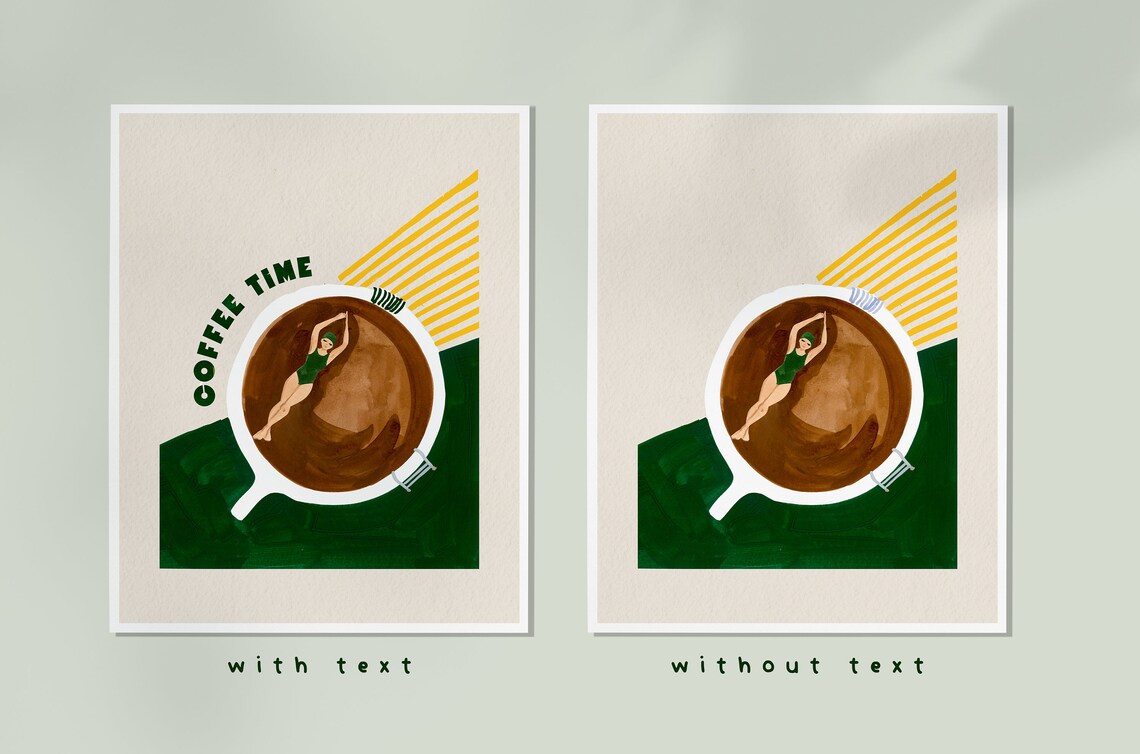 Coffee Retro Swimming Art Print, Kitchen Wall Art - Image 3
