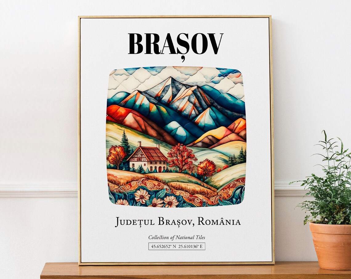 Braov Romania Folk Tile Pattern Travel Poster