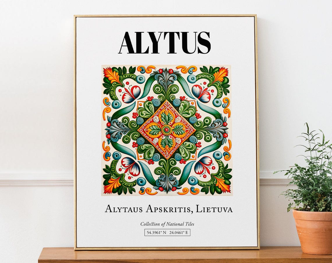 Alytus Lithuania National Tile Pattern Collection Travel Poster