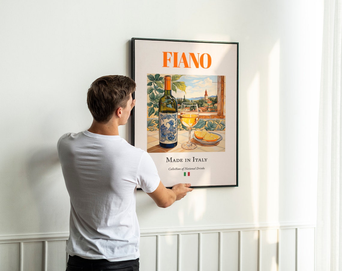 Fiano Wine on Maiolica Tile, Italian Kitchen Art Print - Image 3