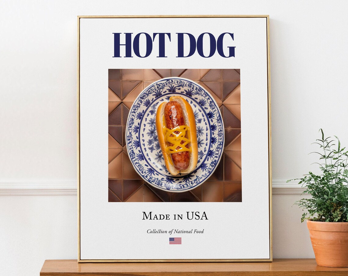 Hot Dog on Maiolica Tile Plate Poster Print