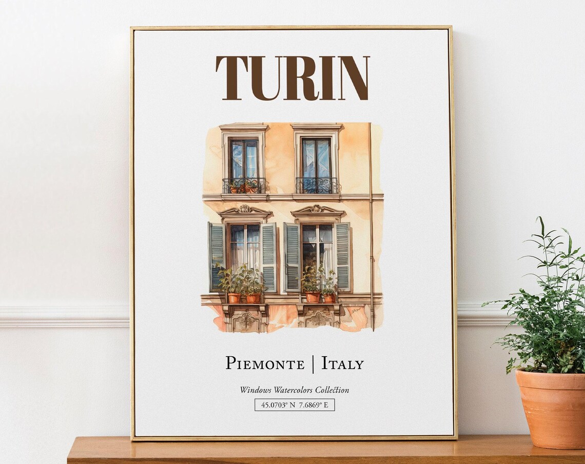 Turin Piemonte Italy Watercolor Travel Poster