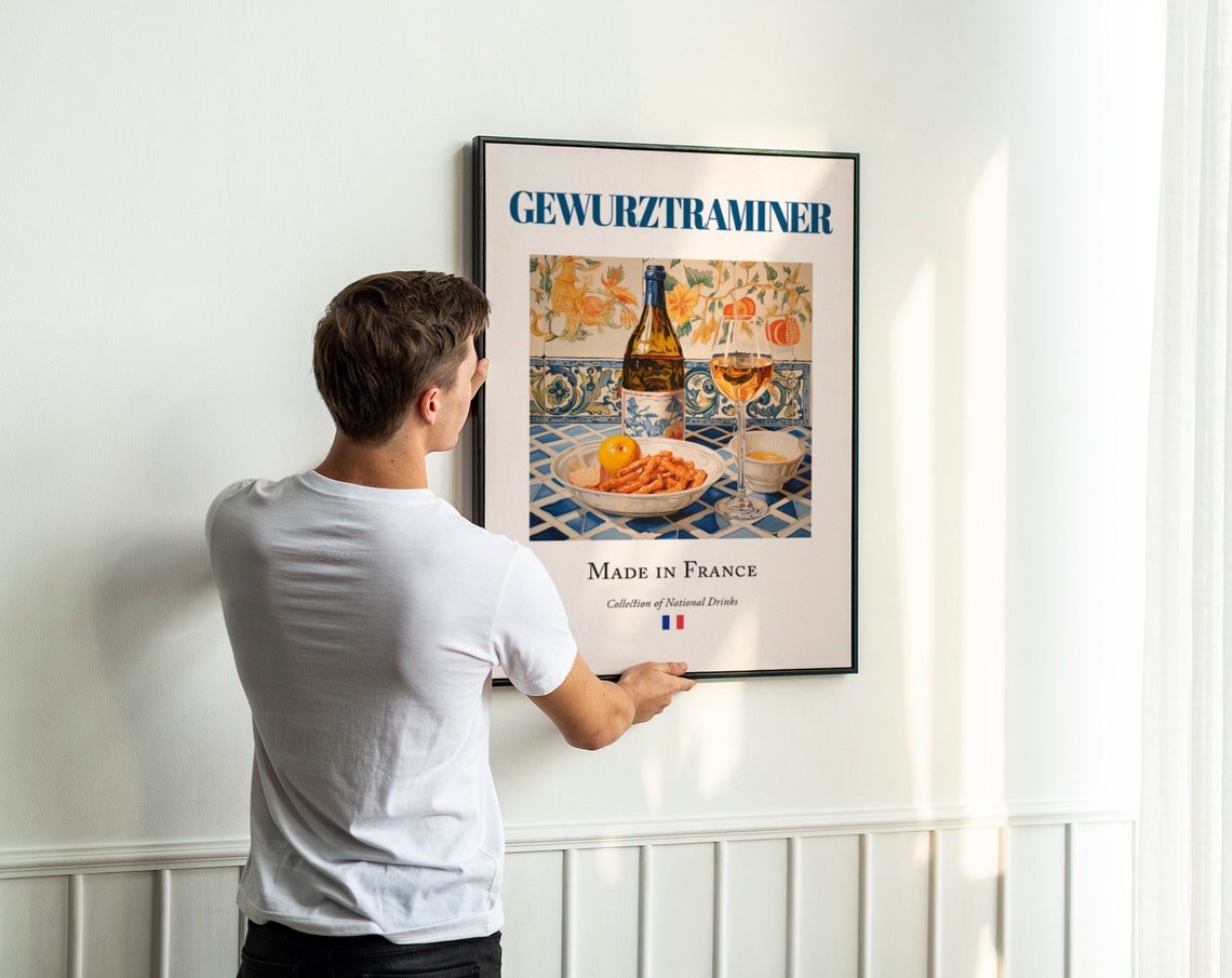 Gewurztraminer Wine on Maiolica Tile, Alsace Poster - Image 3