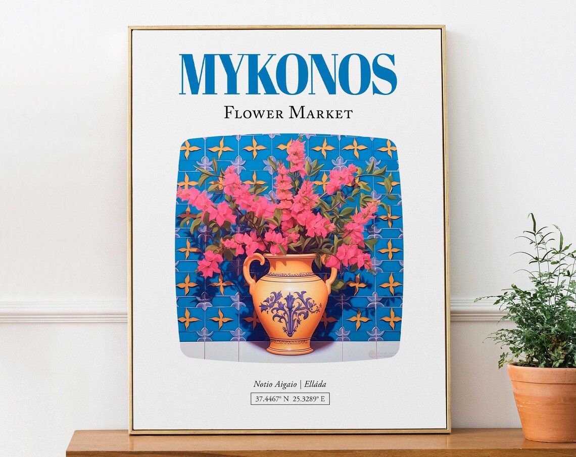 Mykonos Flower Market Bougainvillea Vase Art Print