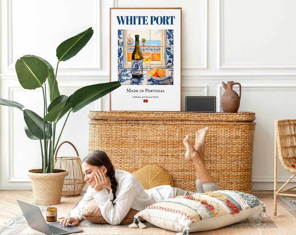 White Port On Azulejo Tile, Portugal Poster Print - Image 2
