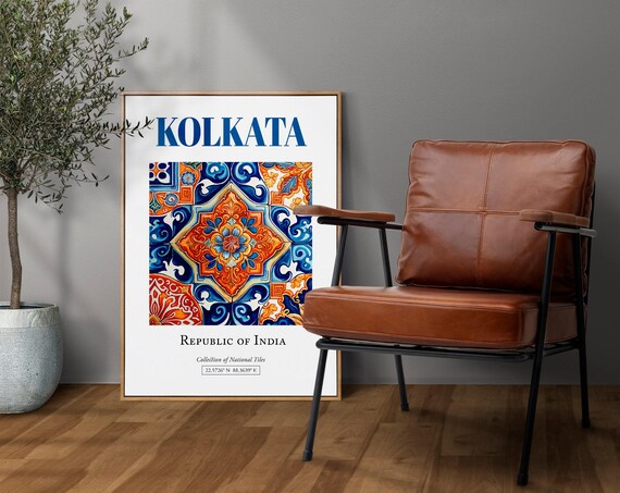 Kolkata India Minimalist Tile Art Print