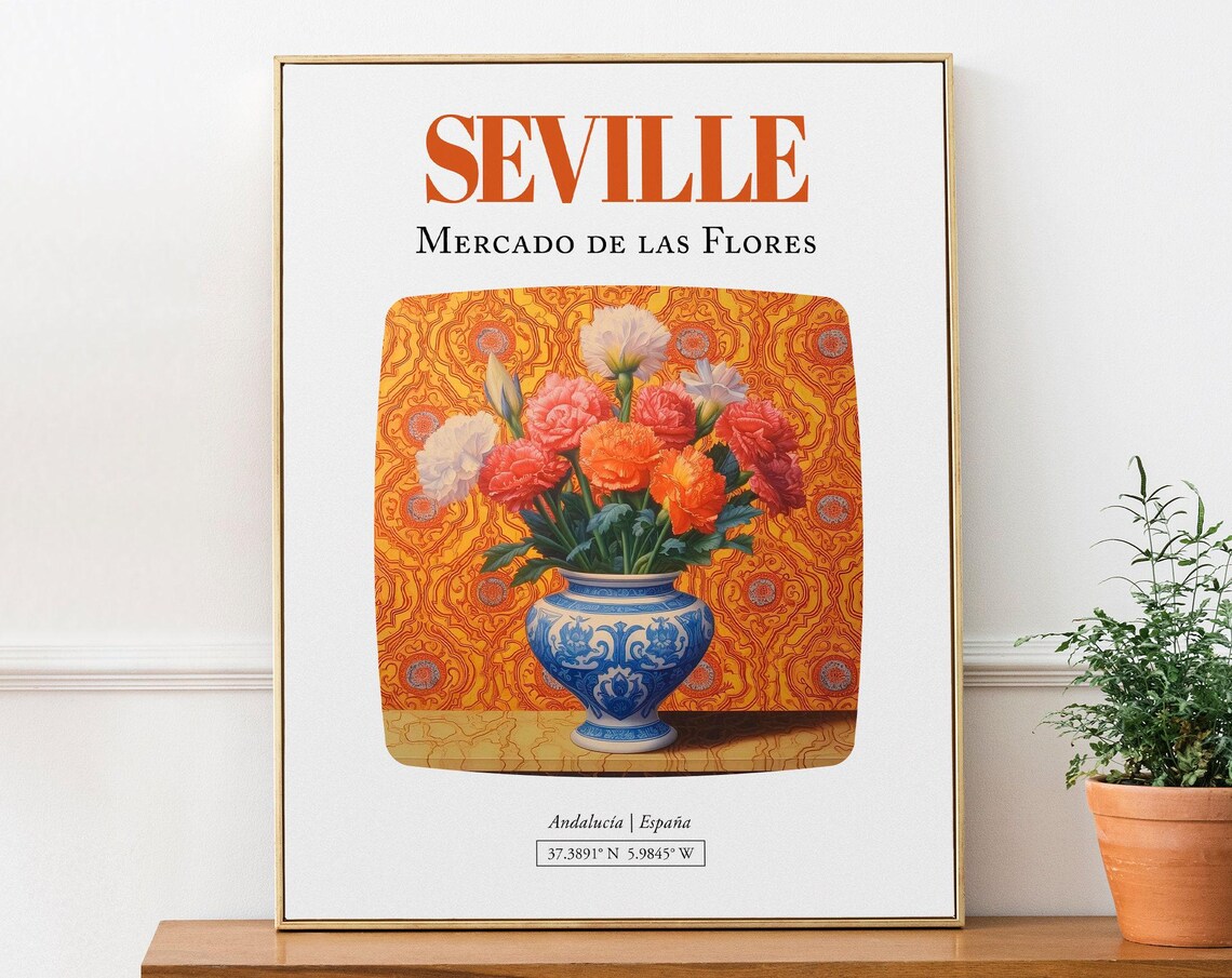 Seville, Spain Mercado De Las Flores Travel Poster