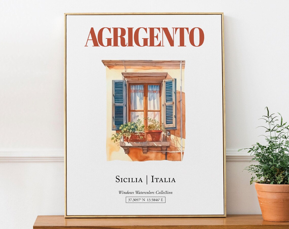 Agrigento Sicilia Italia Watercolor Travel Poster