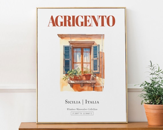 Agrigento Sicilia Italia Watercolor Travel Poster