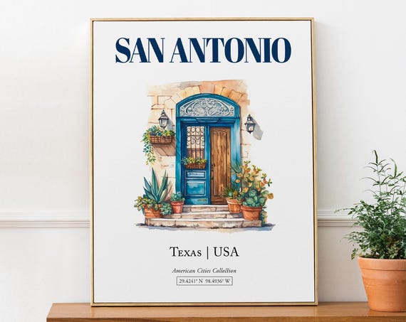San Antonio Texas USA Minimalist Watercolor Travel Poster