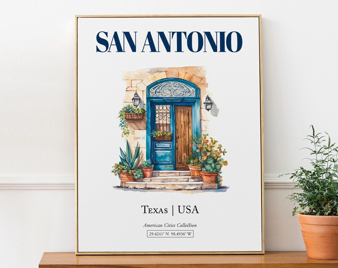 San Antonio Texas USA Minimalist Watercolor Travel Poster