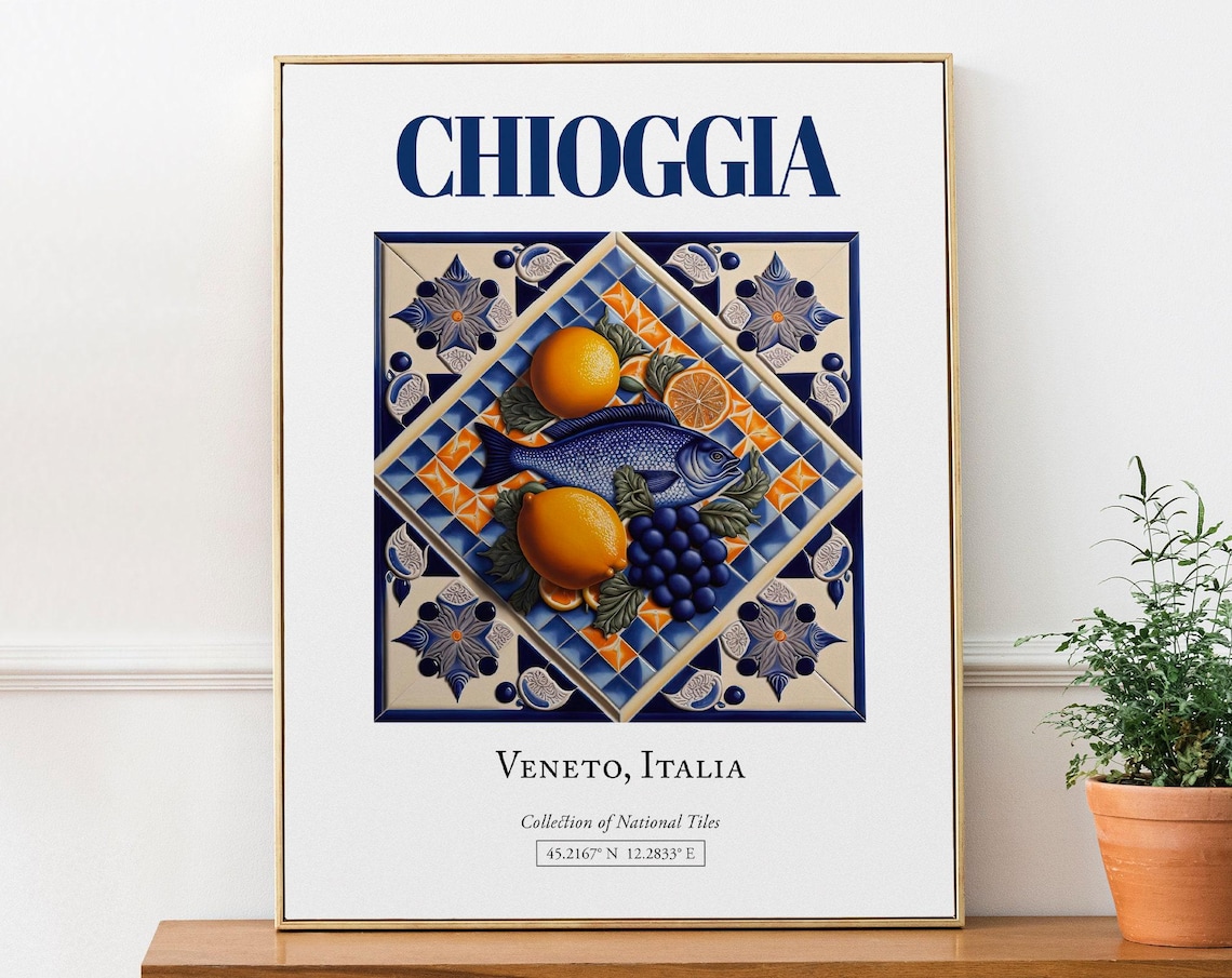 Chioggia Veneto Italy Folk Maiolica Tile Travel Poster