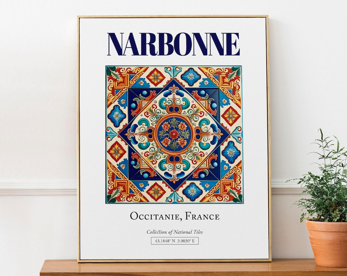 Narbonne Occitanie France Folk Tile Travel Poster