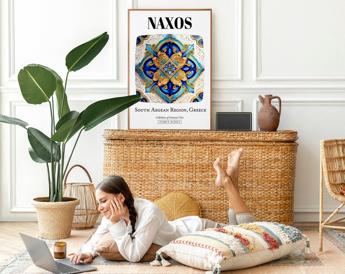 Naxos Greek Island Tile Art Poster, Travel Decor - Image 2