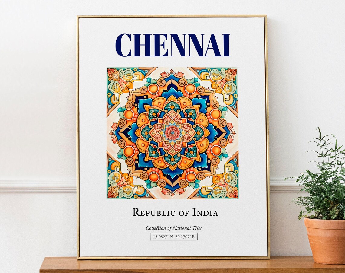 Chennai India Folk Traditional Tile Art Print