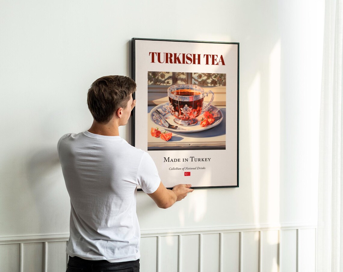 Turkish Tea On Izmir Tile Traditional Turkish Tea Beverage Print Dining Room And Restaurant Wall Decor - Image 2