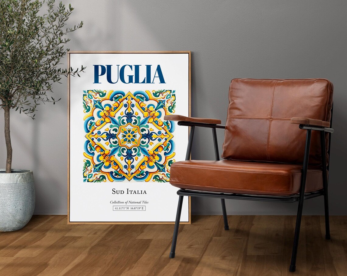 Puglia Sud Italia Maiolica Tile Folk Art Travel Souvenir Poster